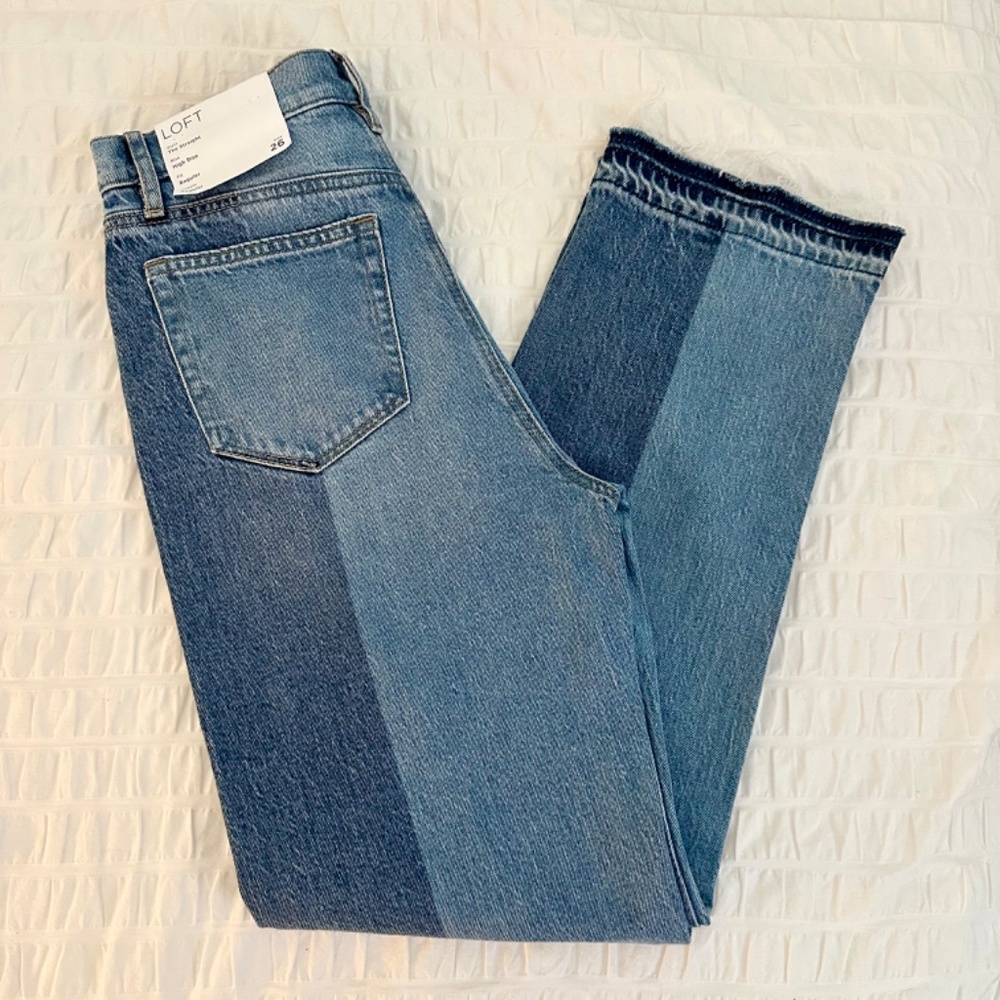 NWT LOFT Striped Straight Leg Jeans - Picture 3 of 13